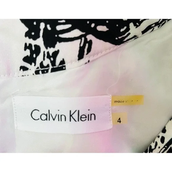 Calvin Klein Size 4 Fit & Flare Dress Sleeveless Black White Print - Picture 10 of 11